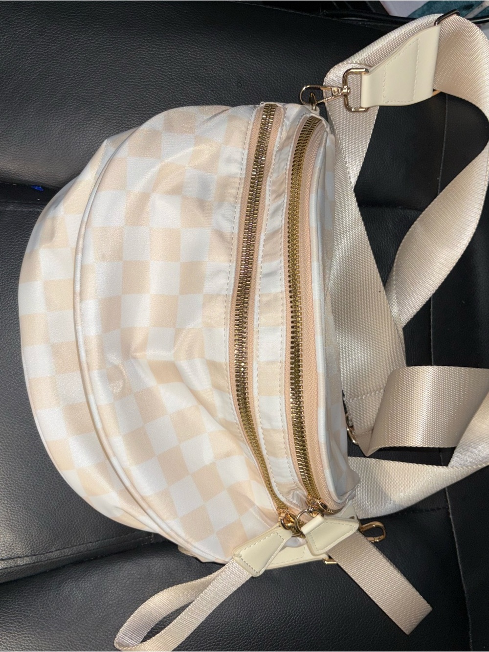 Cream Checkered Crossbody Belt Bag